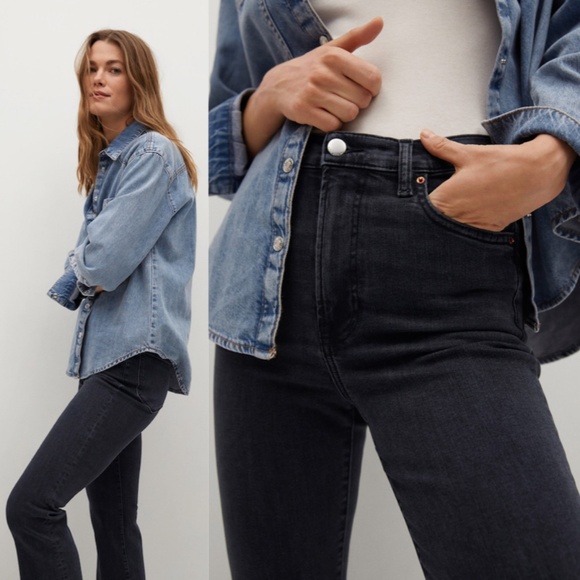 MANGO Jeans Sienna Dark Grey Cropped Flared Raw Hem with Pockets - Picture 3 of 15